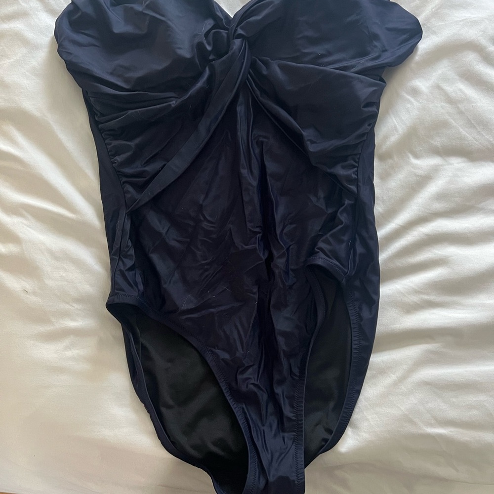 J. Crew Blue One Piece Swimsuit with Strapless Design and Sweetheart Neckline